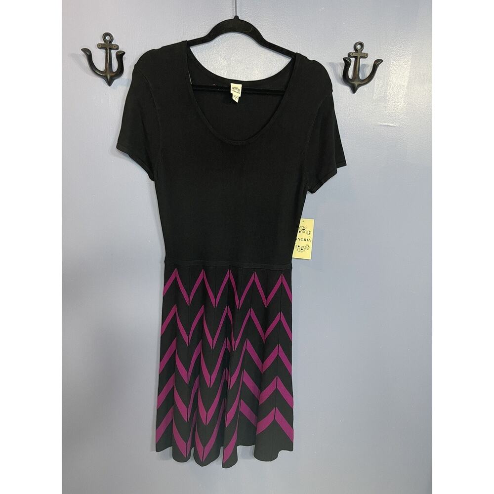 Sangria Sweater Dress NWT Black w/Purple Chevron Stripes Size L